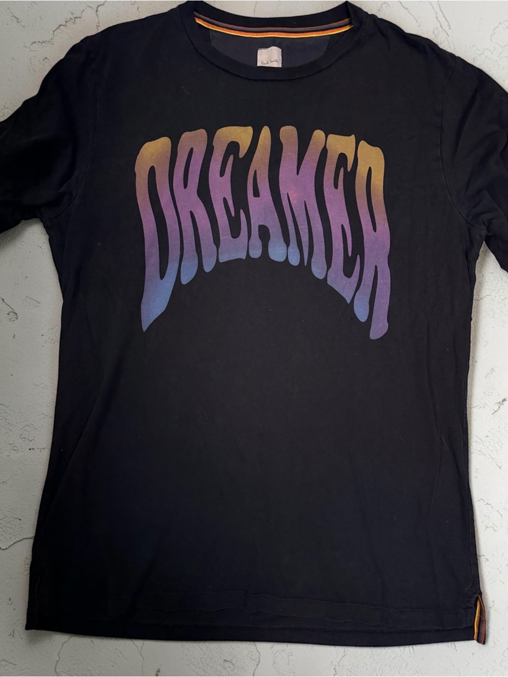 Paul Smith Black Tee with Purple-to-Gold 'DREAMER' Gradient Print